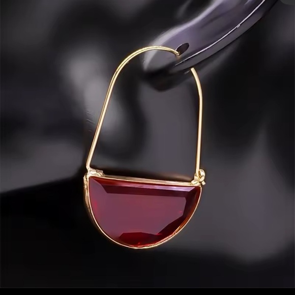 Red Crescent Glass Closed Hoops Earrings - Picture 8 of 11